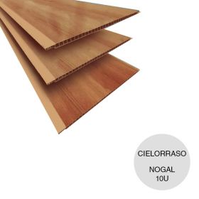 Cielorraso y revestimiento ecoPVC nogal 8mm x 200mm x 6000mm 10u x caja 12m²