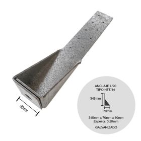 Anclaje steel framing galvanizado S/HTT 14 L 90° 60mm x 70mm x 345mm