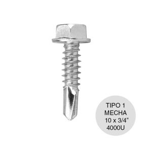 Tornillo autoperforante Tel-Hex Tipo 1 punta mecha hexagonal 10 x 3/4" caja x 4000u