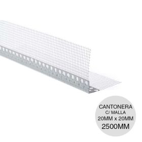 Perfil PVC L cantonera esquinero con malla fibra vidrio sistema EIFS 20mm x 20mm x 2500mm